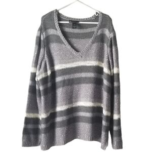 Lane Bryant Gray Cream Stripped Color block Sparkly Knit Sweater Size 26/28